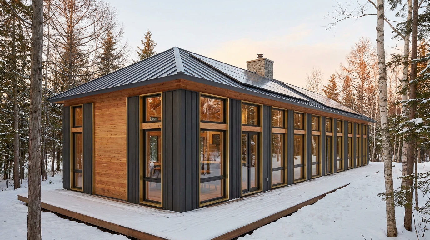 湖の小屋 外観 — AI render based on BIM specs
