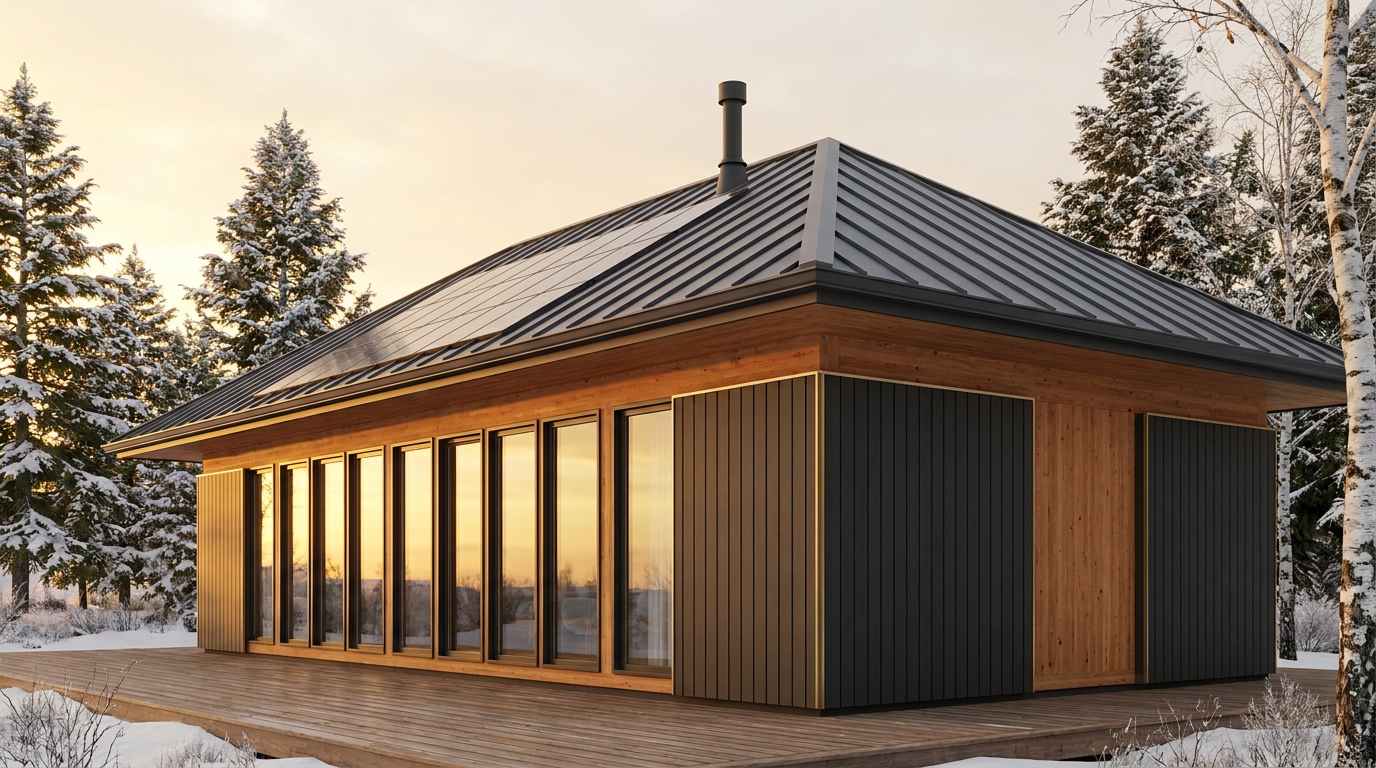 雨の小屋 外観 — AI render based on BIM specs