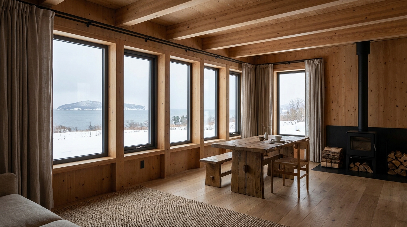 雨の小屋 内観