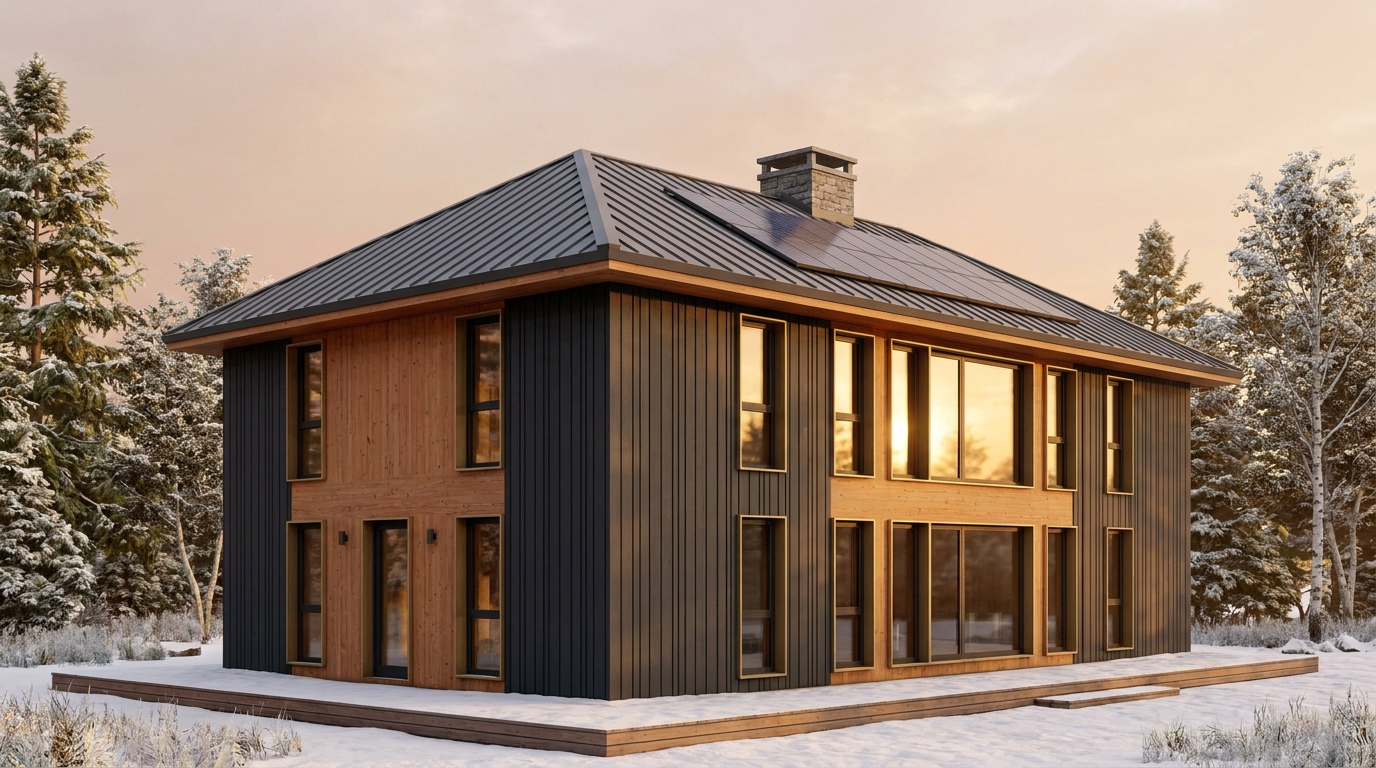 東の家 外観 — AI render based on BIM specs