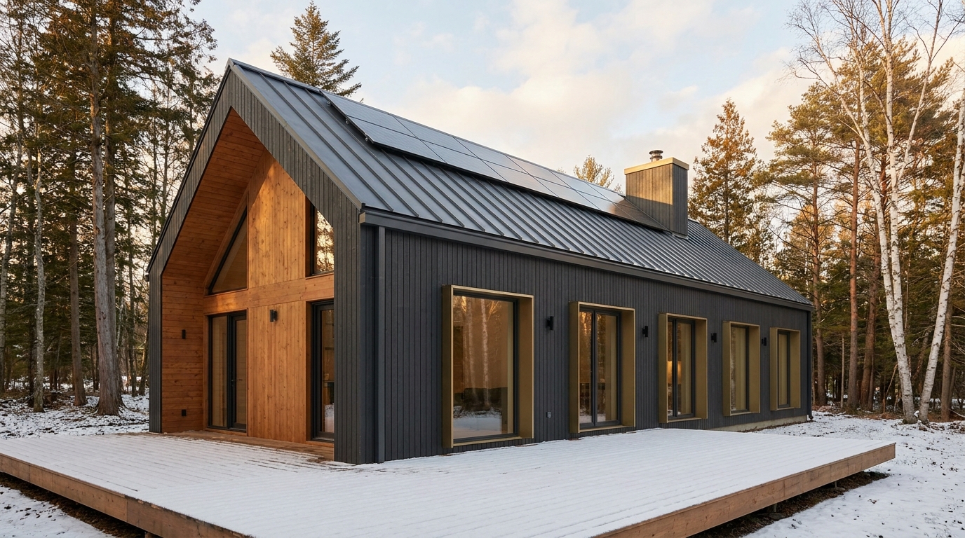 風の小屋 外観 — AI render based on BIM specs