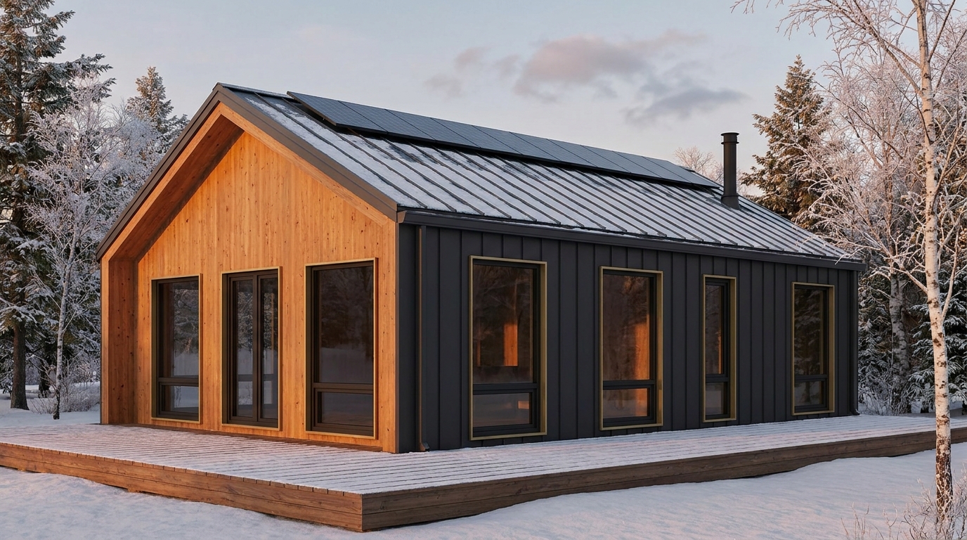 森の小屋 外観 — AI render based on BIM specs