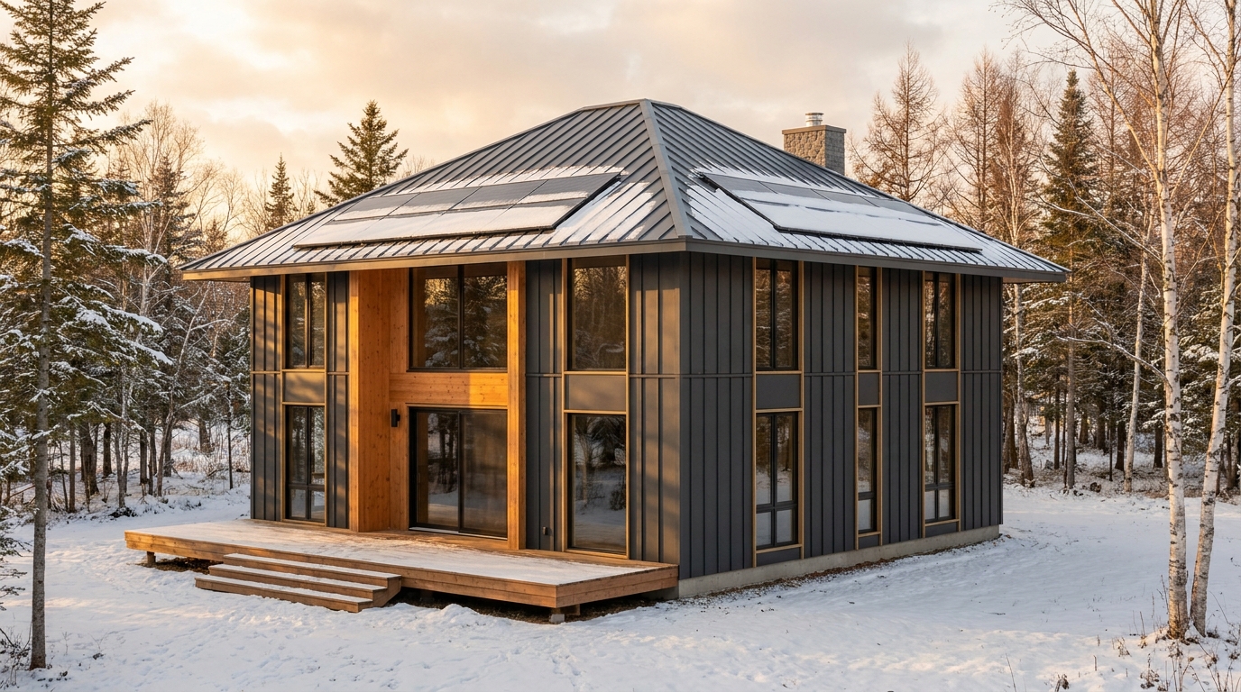 東の小屋 外観 — AI render based on BIM specs
