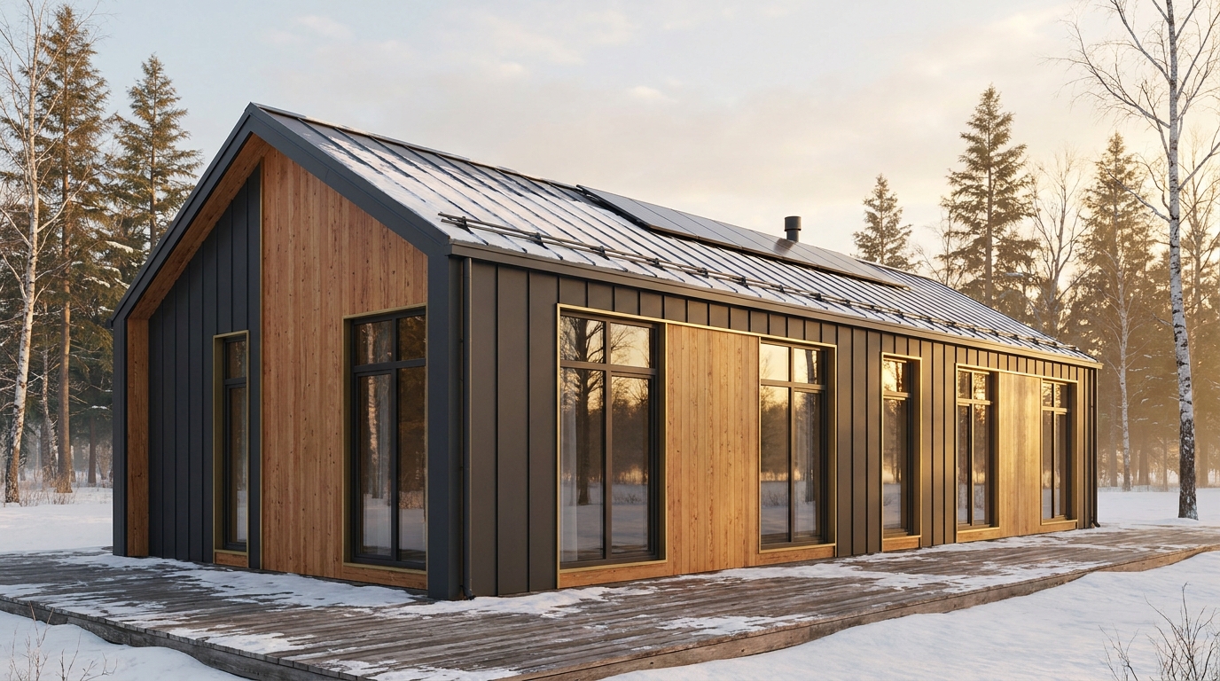 北の里 外観 — AI render based on BIM specs