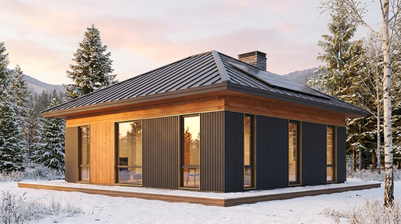 湖の庵 外観 — AI render based on BIM specs