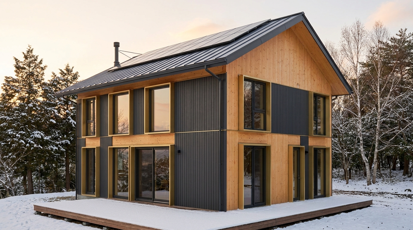 霜の家 外観 — AI render based on BIM specs