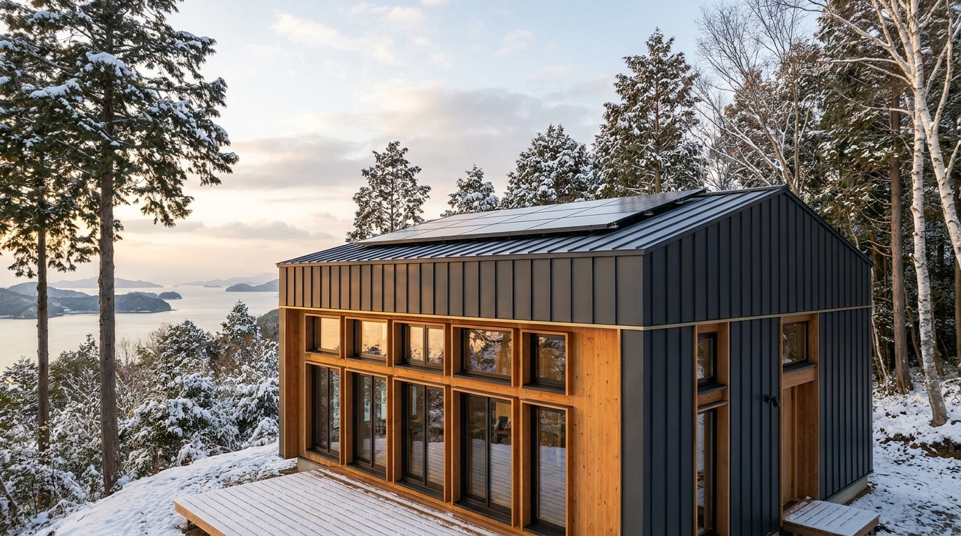 湖の巣 外観 — AI render based on BIM specs