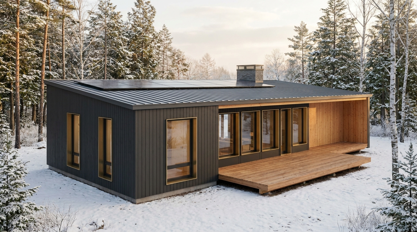 雪の家 外観 — AI render based on BIM specs