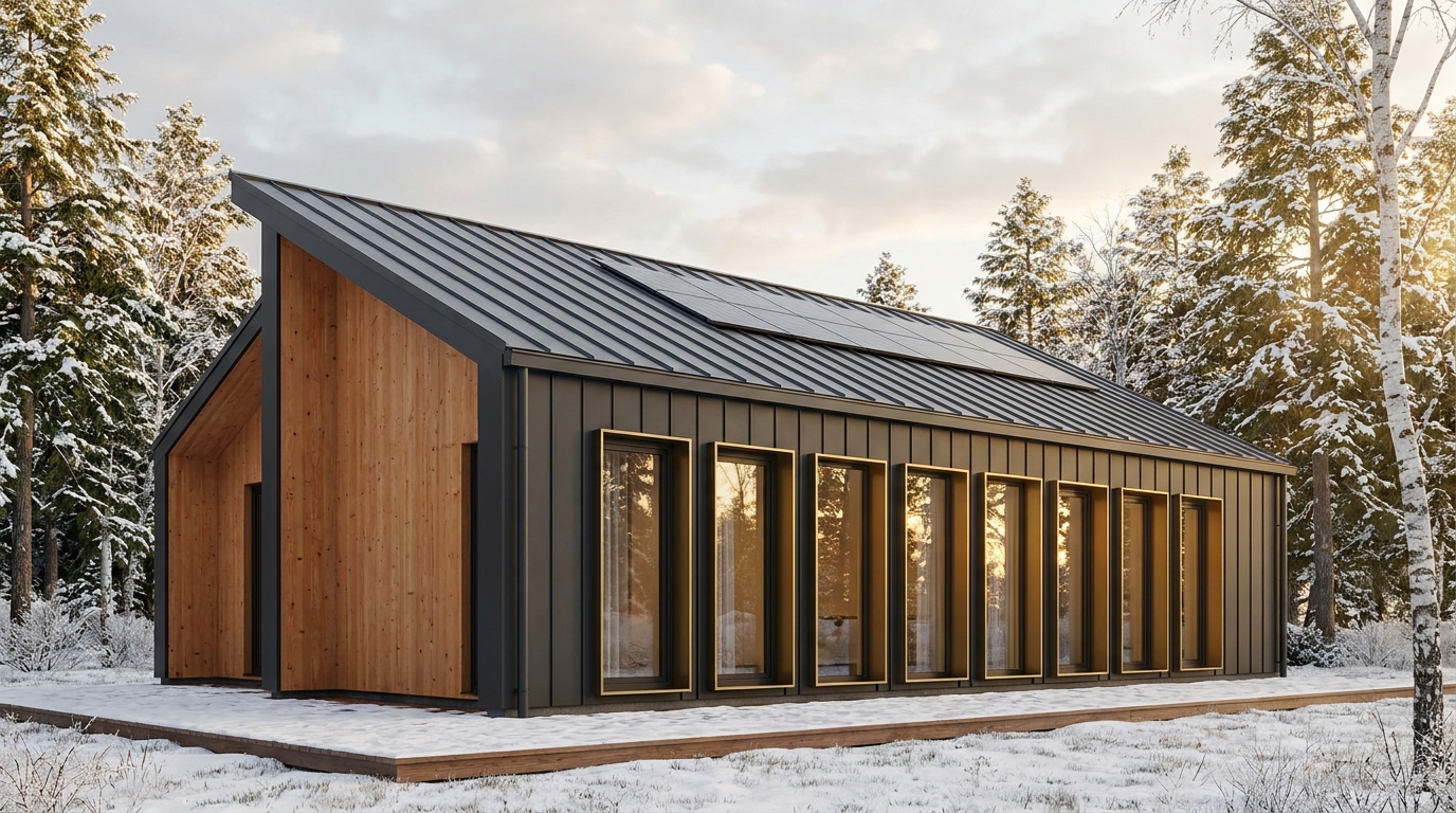 西の庵 外観 — AI render based on BIM specs