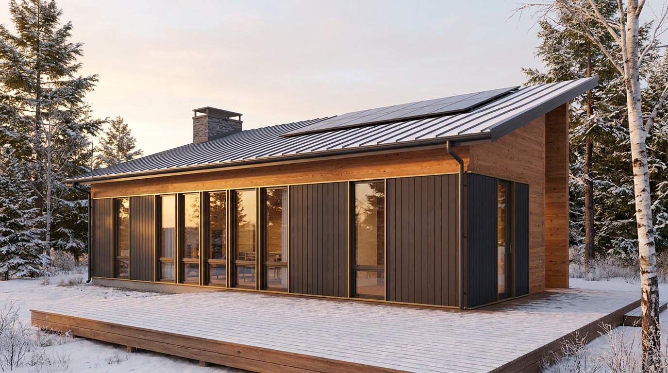 雨の小屋 外観 — AI render based on BIM specs