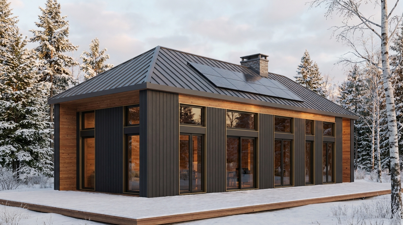 森の小屋 外観 — AI render based on BIM specs