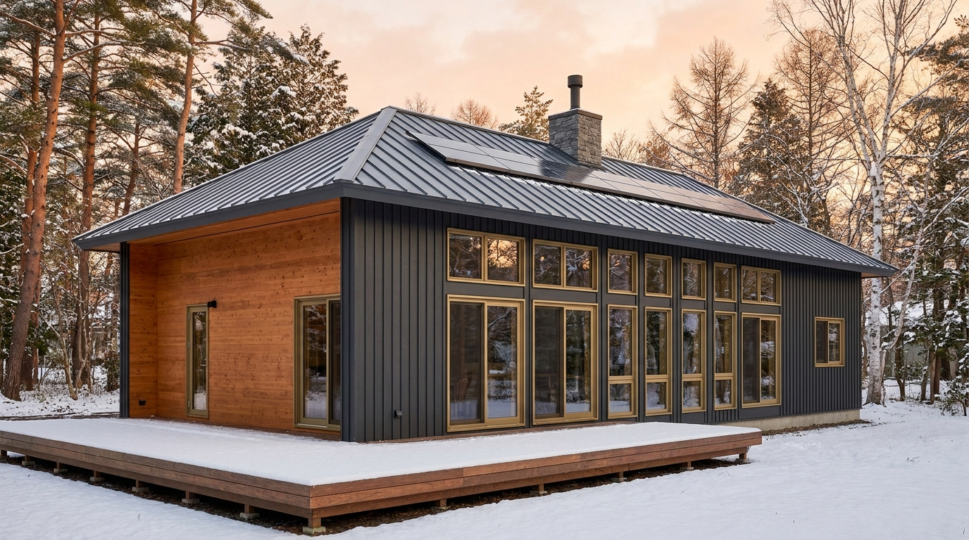 陽の庵 外観 — AI render based on BIM specs