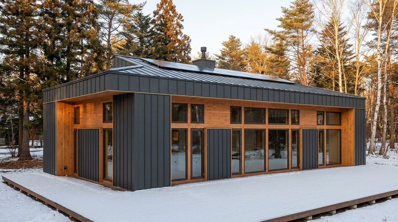 森の小屋 外観 — AI render based on BIM specs