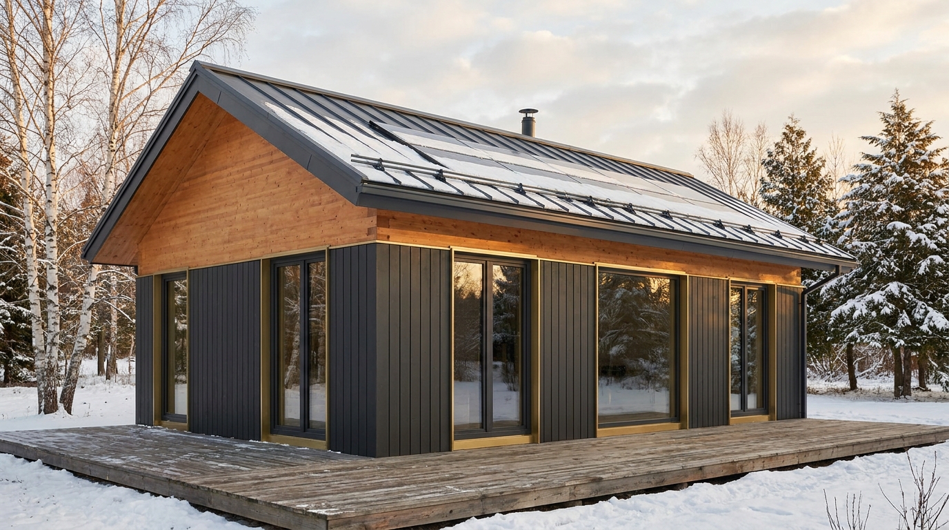 森の小屋 外観 — AI render based on BIM specs