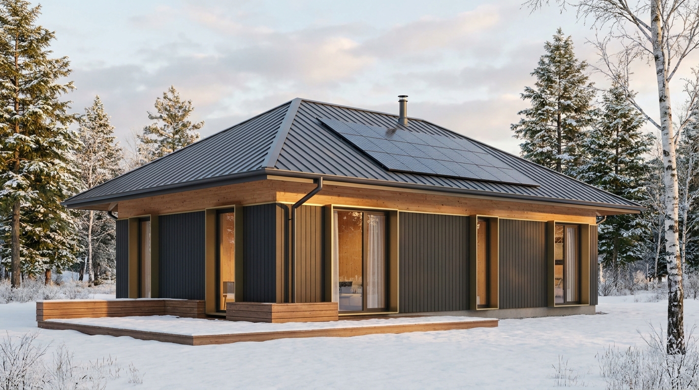 雨の巣 外観 — AI render based on BIM specs