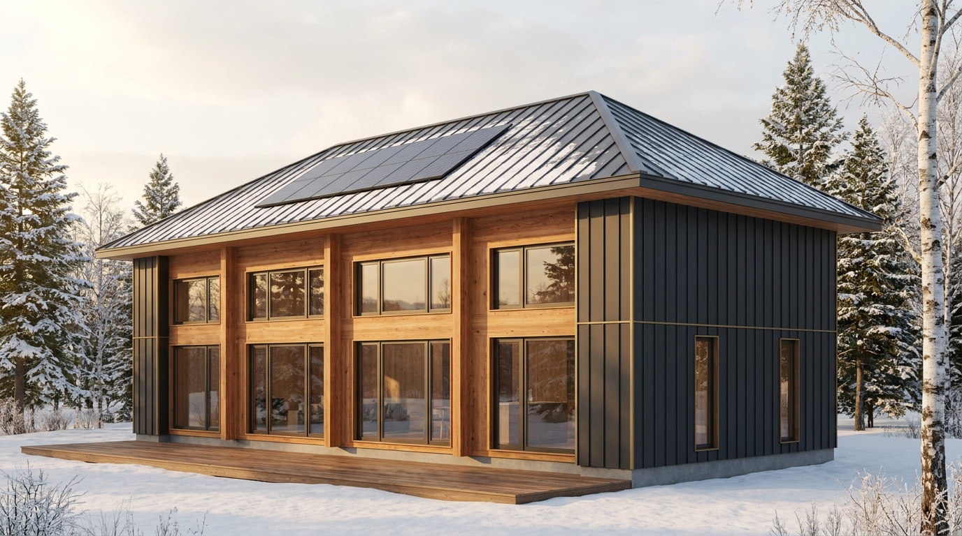陽の小屋 外観 — AI render based on BIM specs