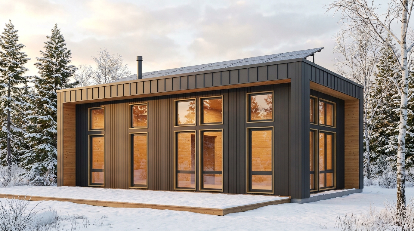 西の小屋 外観 — AI render based on BIM specs