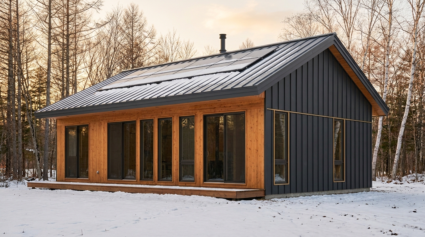 雪の家 外観 — AI render based on BIM specs