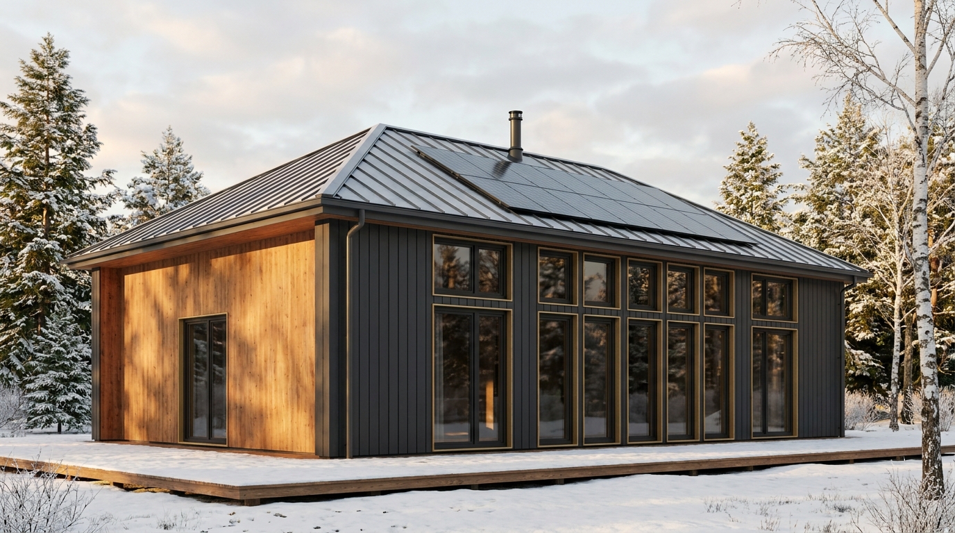 霧の小屋 外観 — AI render based on BIM specs