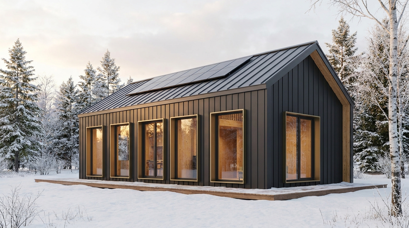 雪の砦 外観 — AI render based on BIM specs