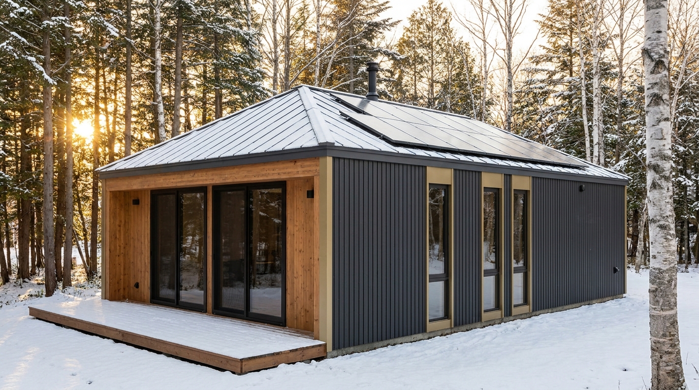 東の小屋 外観 — AI render based on BIM specs