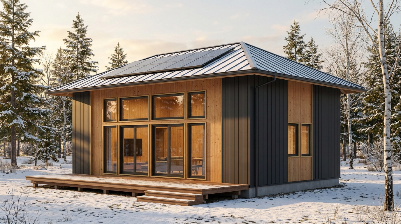 東の小屋 外観 — AI render based on BIM specs