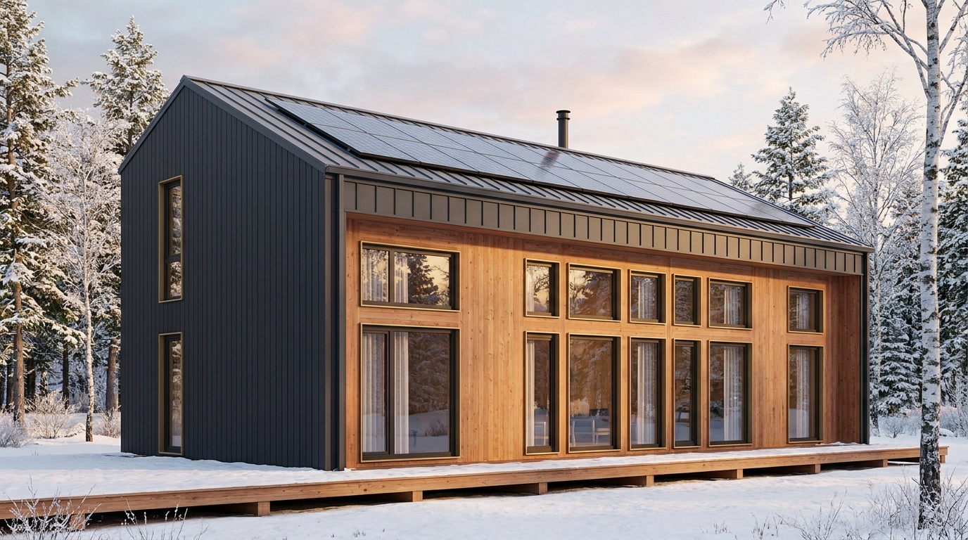 雪の家 外観 — AI render based on BIM specs