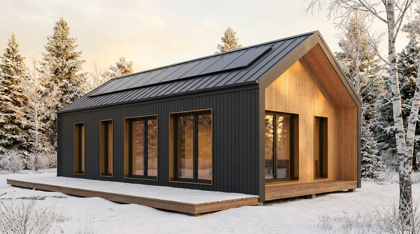 森の小屋 外観 — AI render based on BIM specs