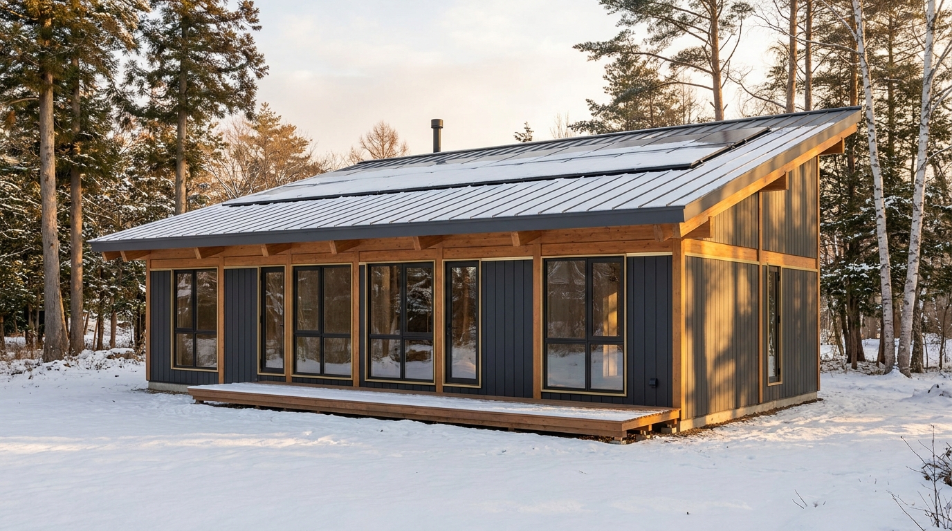 雪の庵 外観 — AI render based on BIM specs