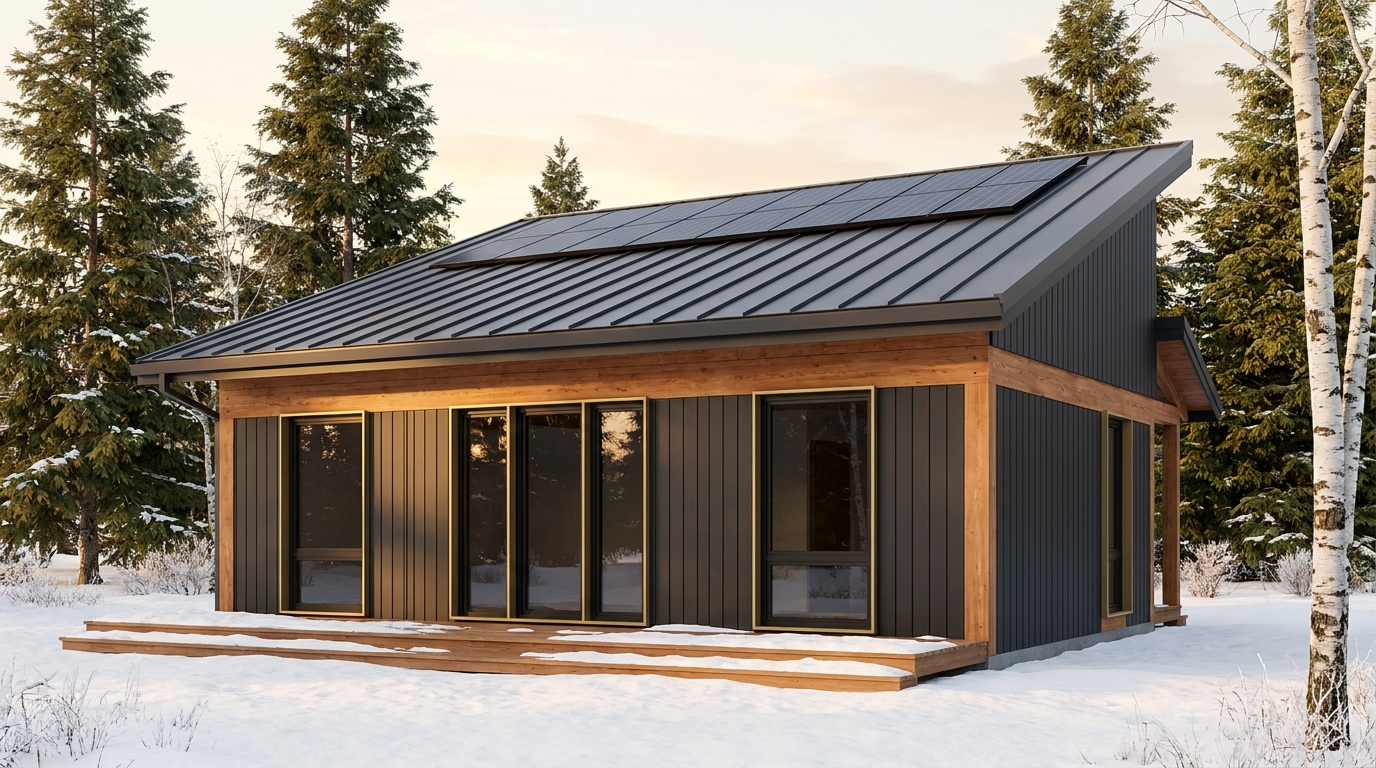 雪の庵 外観 — AI render based on BIM specs