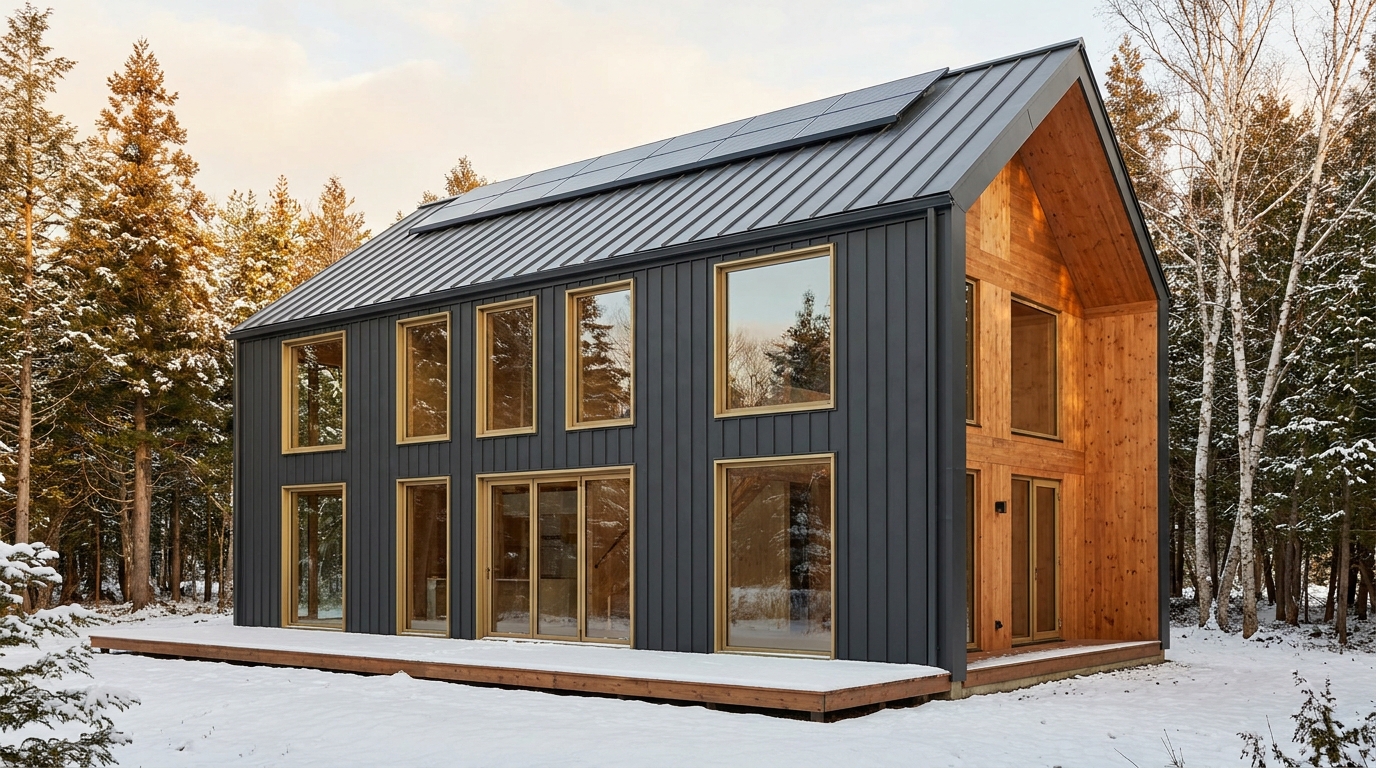西の小屋 外観 — AI render based on BIM specs