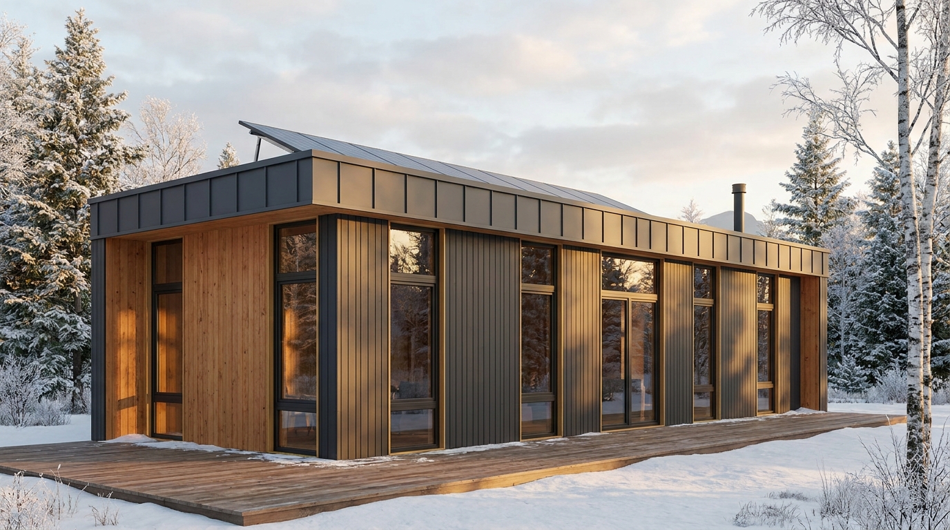 雨の庵 外観 — AI render based on BIM specs