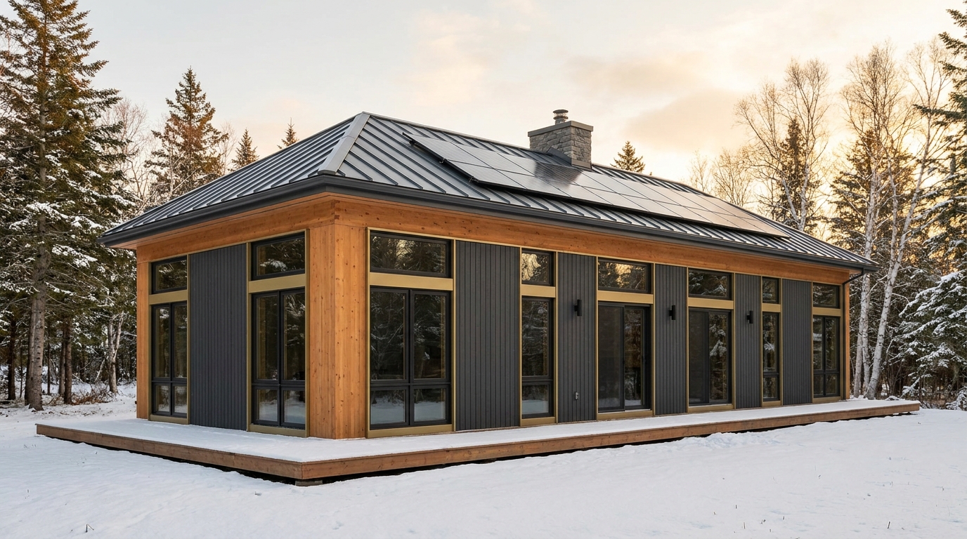 陽の小屋 外観 — AI render based on BIM specs