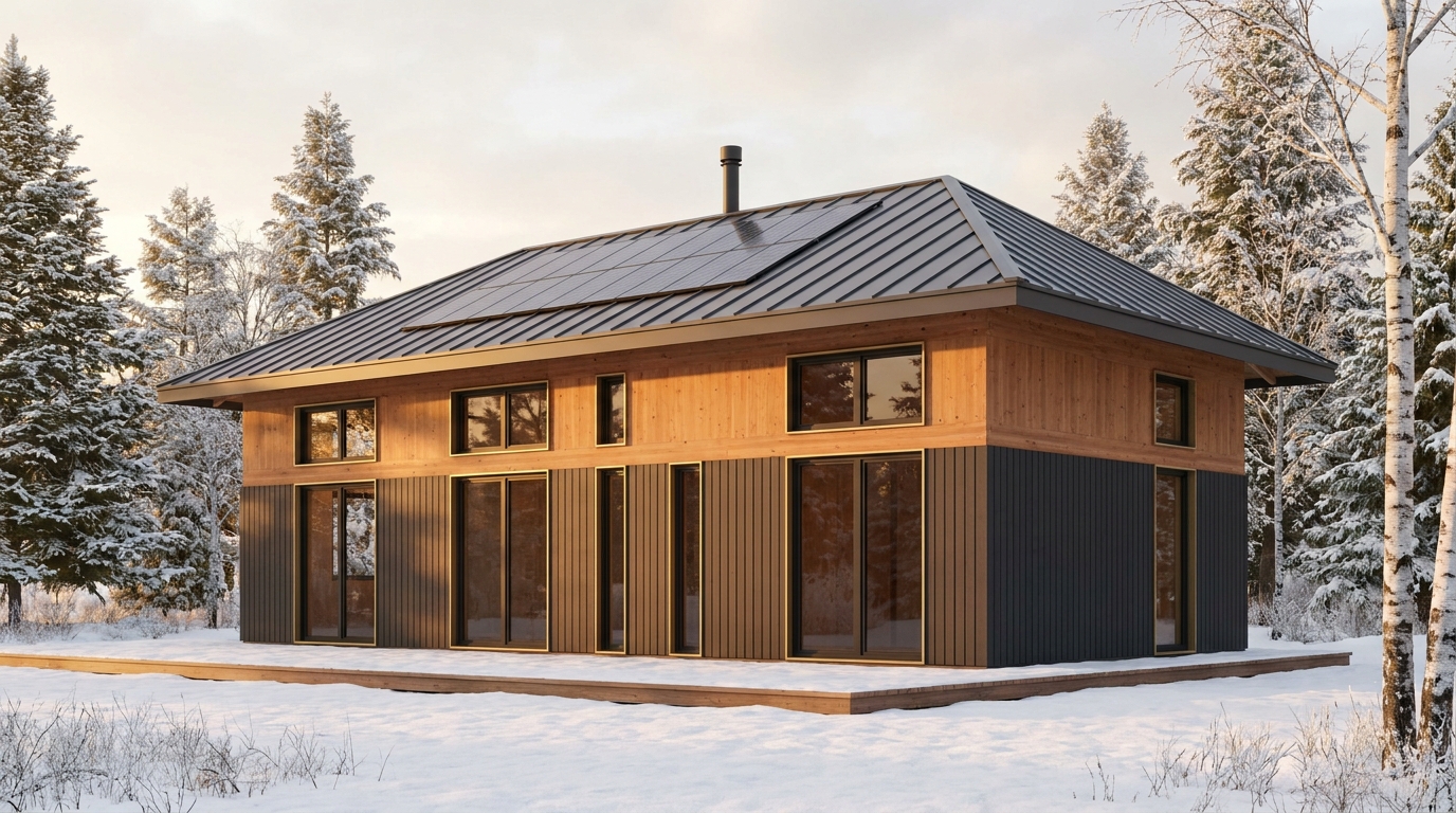 雪の家 外観 — AI render based on BIM specs