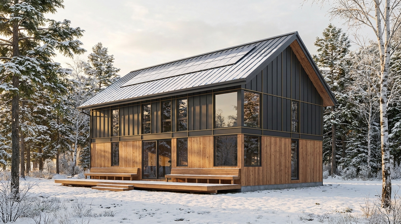 風の巣 外観 — AI render based on BIM specs