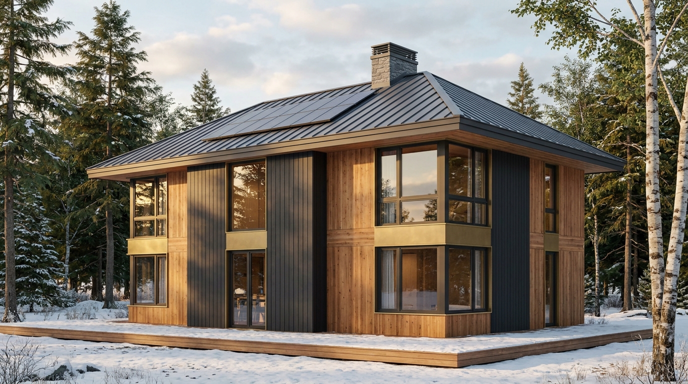 東の家 外観 — AI render based on BIM specs