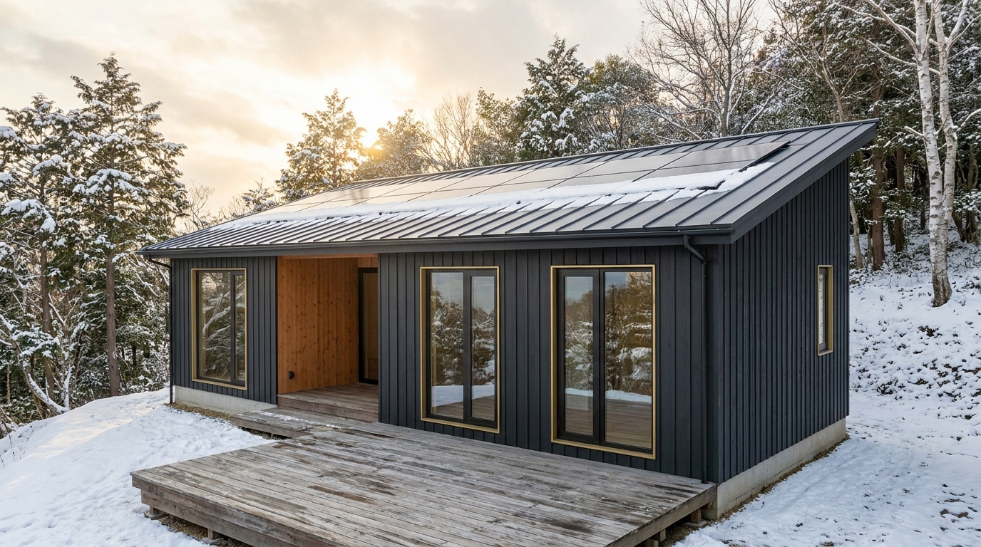 南の小屋 外観 — AI render based on BIM specs