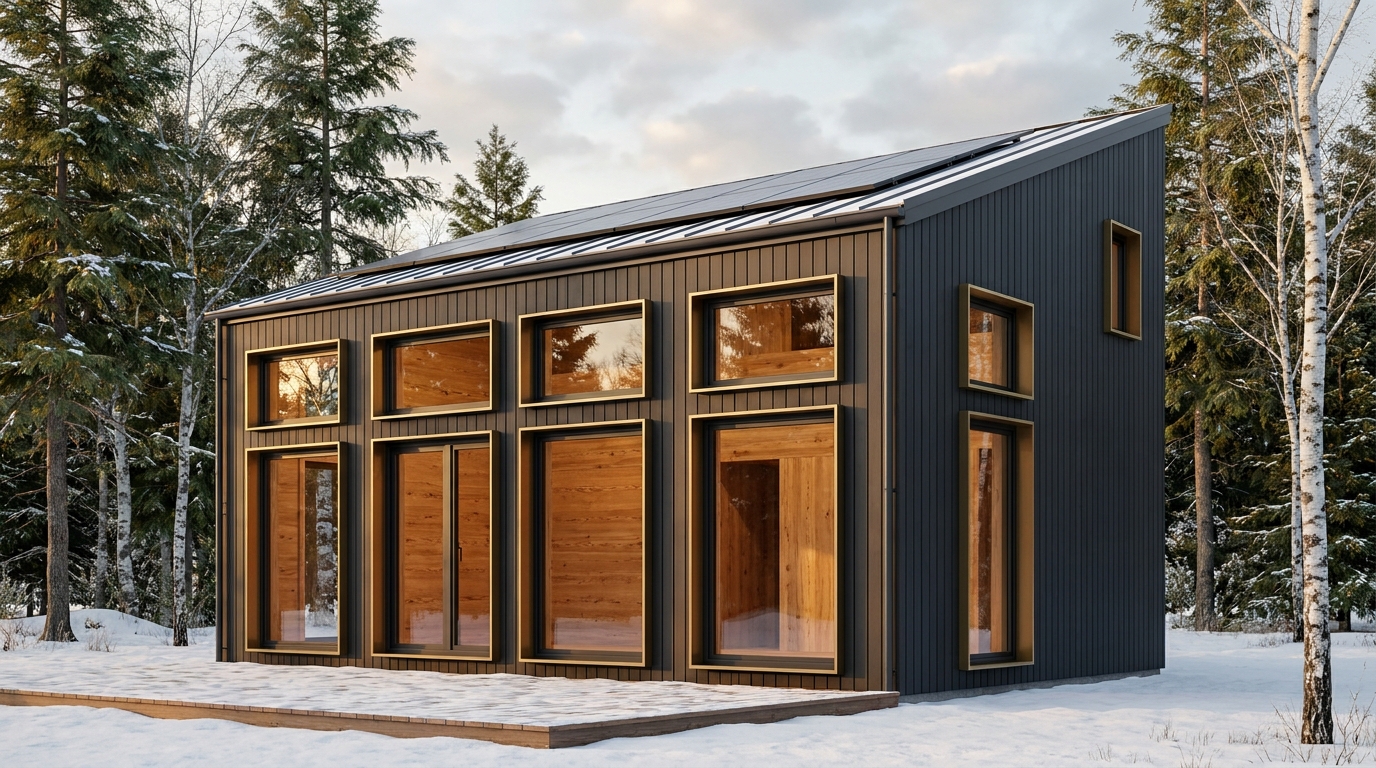 西の小屋 外観 — AI render based on BIM specs