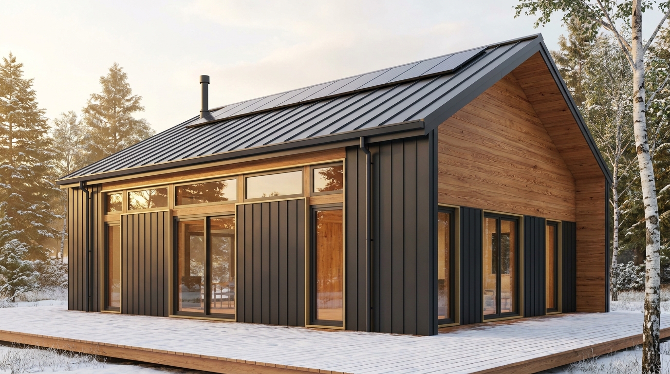 雪の砦 外観 — AI render based on BIM specs