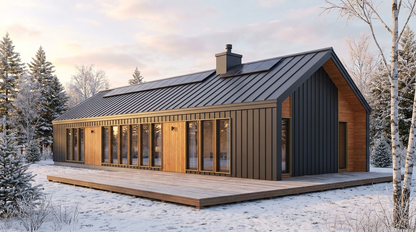 西の庵 外観 — AI render based on BIM specs