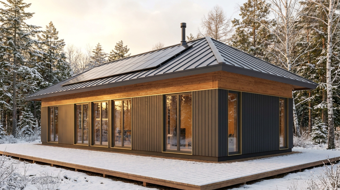 雪の家 外観 — AI render based on BIM specs