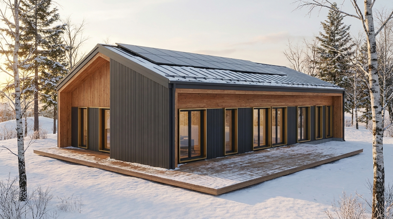 雨の小屋 外観 — AI render based on BIM specs