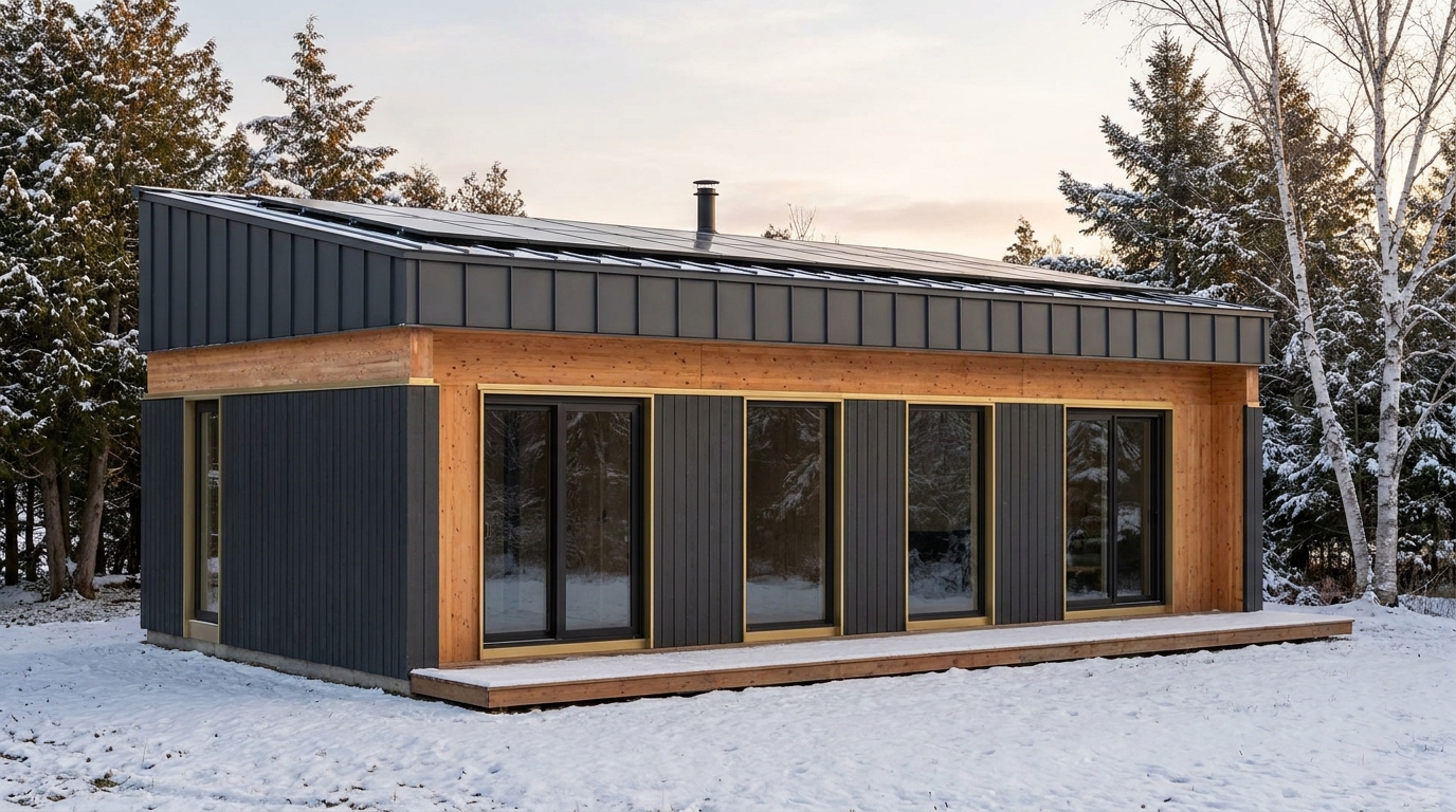 東の小屋 外観 — AI render based on BIM specs