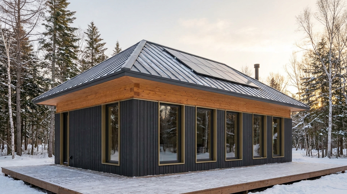 風の小屋 外観 — AI render based on BIM specs
