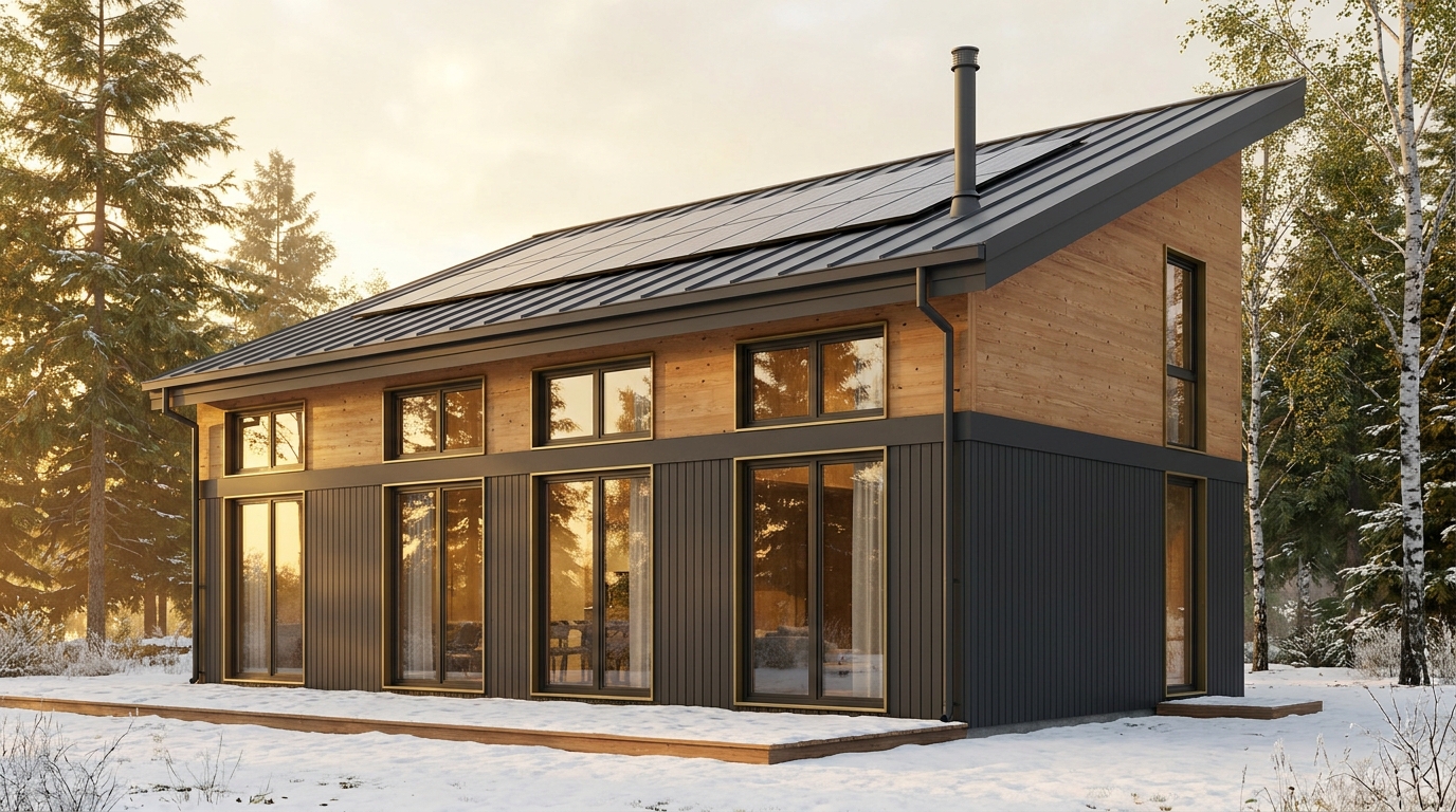 陽の小屋 外観 — AI render based on BIM specs