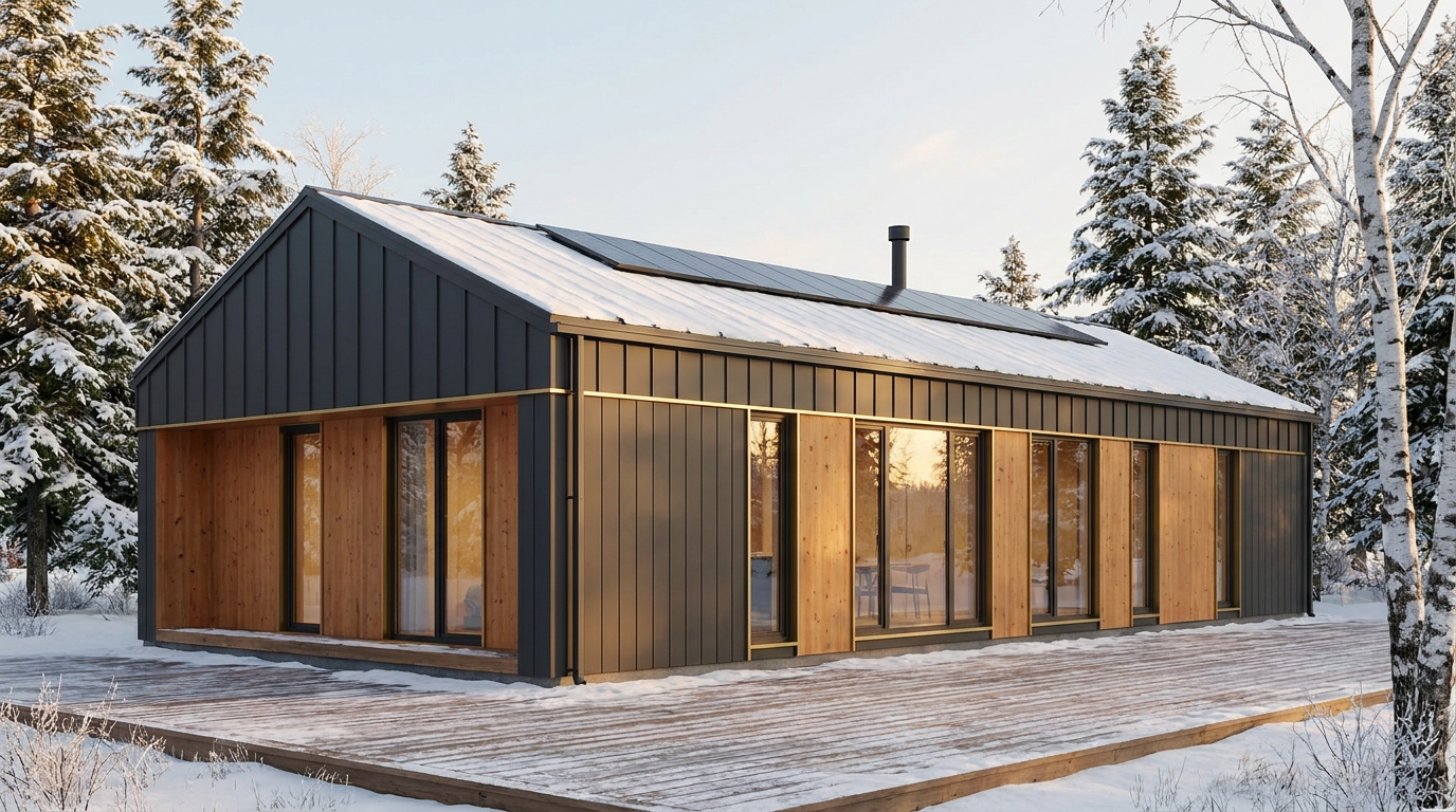 雪の巣 外観 — AI render based on BIM specs