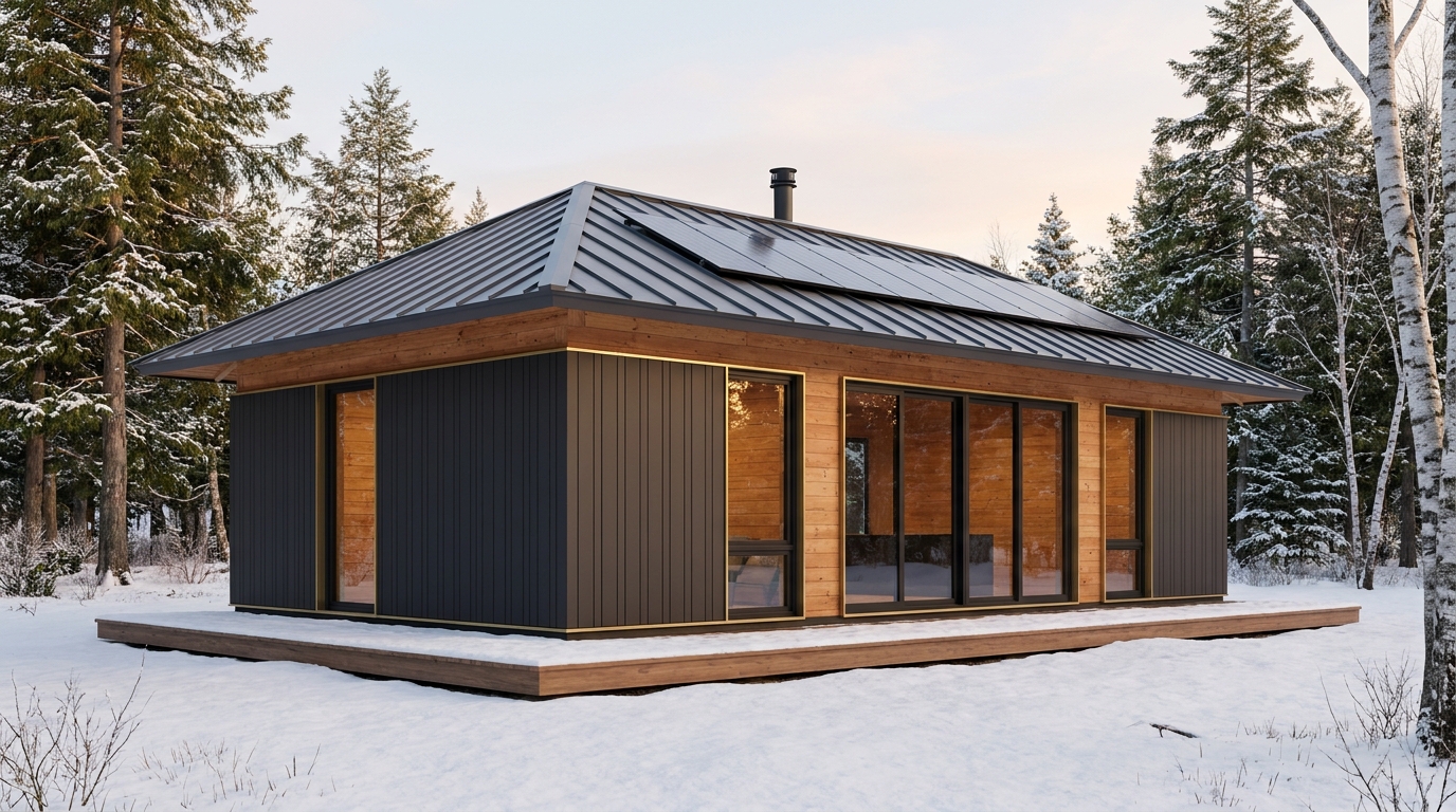 湖の庵 外観 — AI render based on BIM specs