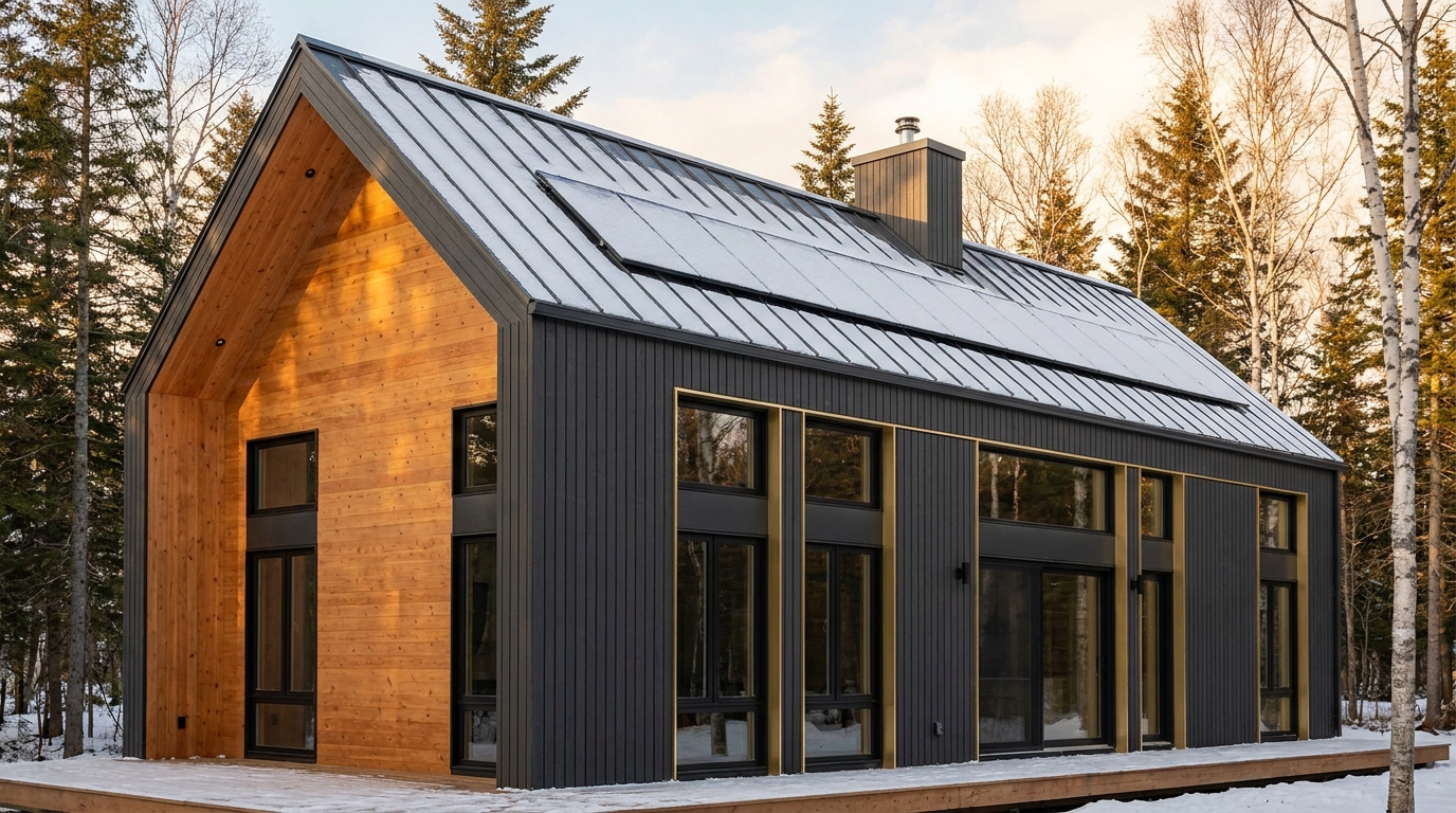 森の小屋 外観 — AI render based on BIM specs