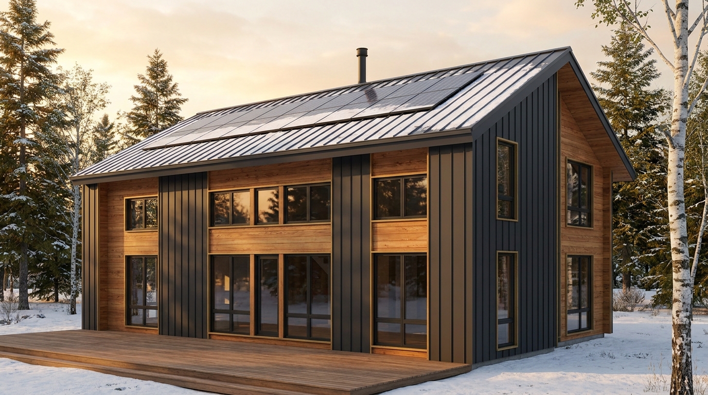 湖の小屋 外観 — AI render based on BIM specs