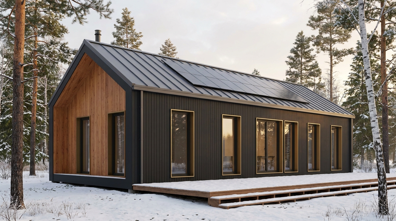 湖の庵 外観 — AI render based on BIM specs